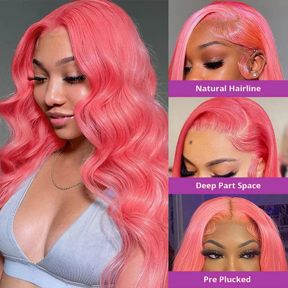 Light Pink Body Wave Human Hair Lace Front Wig – 13x6 HD Transparent Lace, Pre-Plucked