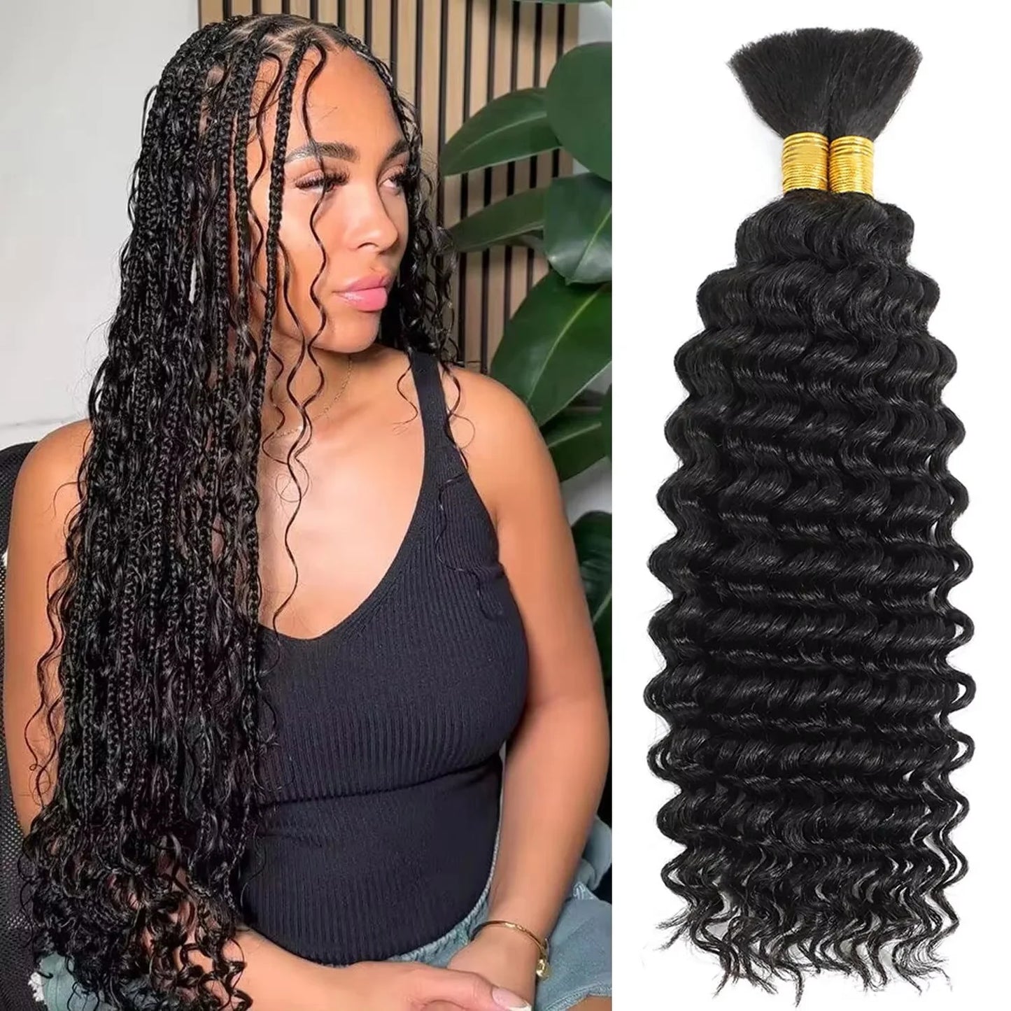 Human Braiding Hair for Boho Braids - 100g Deep Wave Bulk Human Hair (No Weft)