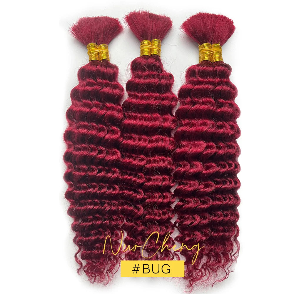 10A Brazilian Deep Wave Bulk Human Hair for Boho Braids - 2 Bundles (100g) - 14 Inch Virgin Hair for Braiding