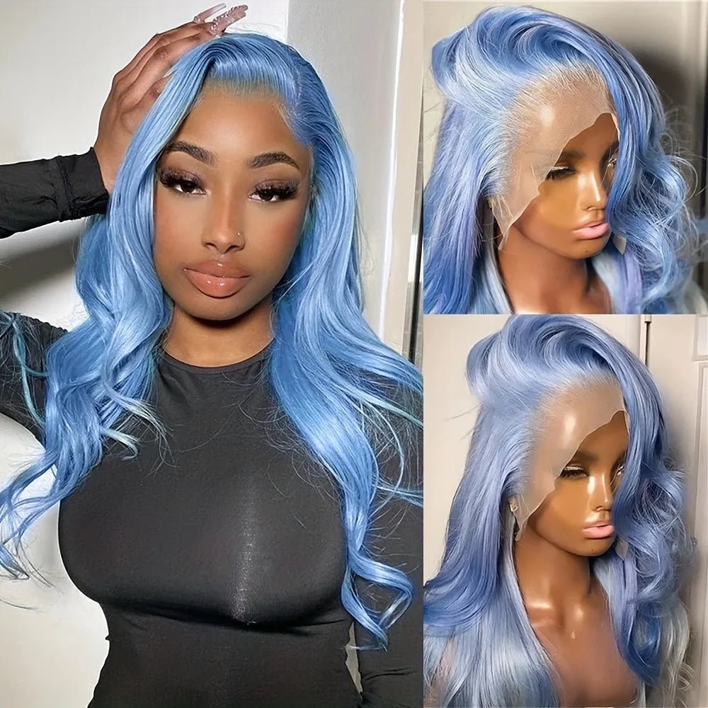 HD Transparent 13x4 Lace Frontal Wig – Ombre Blonde Body Wave (Blue Highlight)