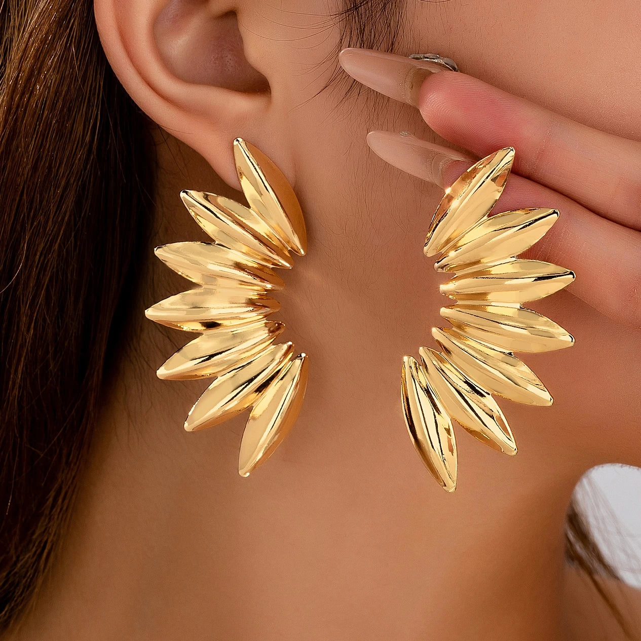 Fan-Shaped Statement Earrings | Retro Geometric Dangle Drop Jewelry