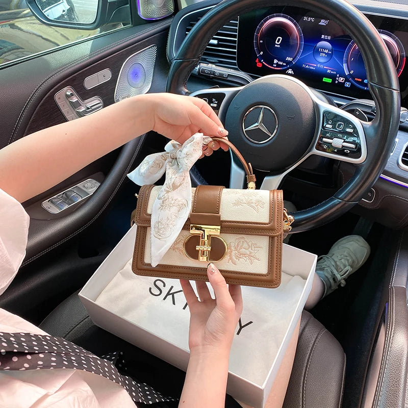 Luxury Vanity Case – Elegant Chinoiserie Bag with Silk Scarf Handle & Charming Accents – Versatile Handheld Crossbody