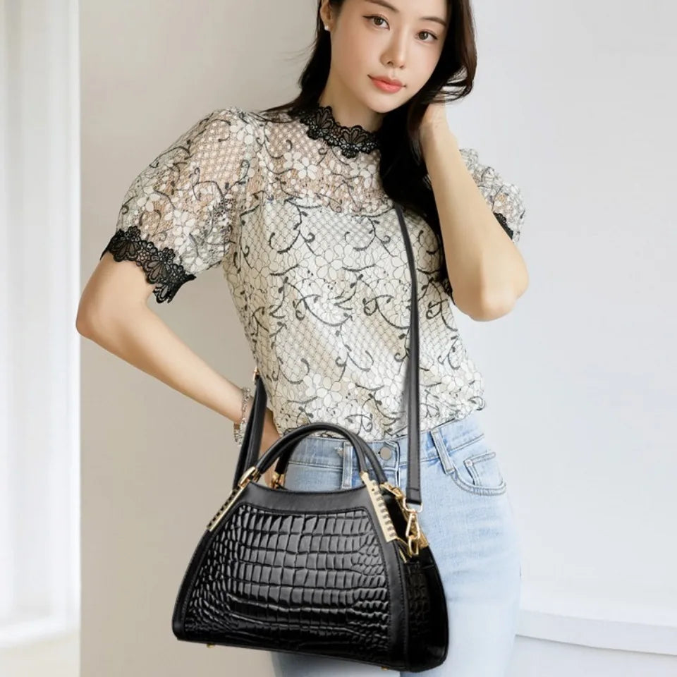 Luxury Alligator Embossed Patent Leather Shoulder & Crossbody Bag