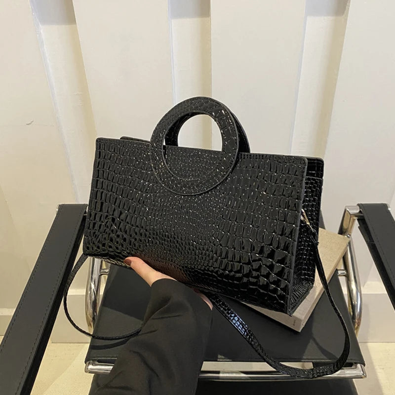 Designer Crocodile Print Square Bag - Luxury Green Leather Messenger & Crossbody Bag