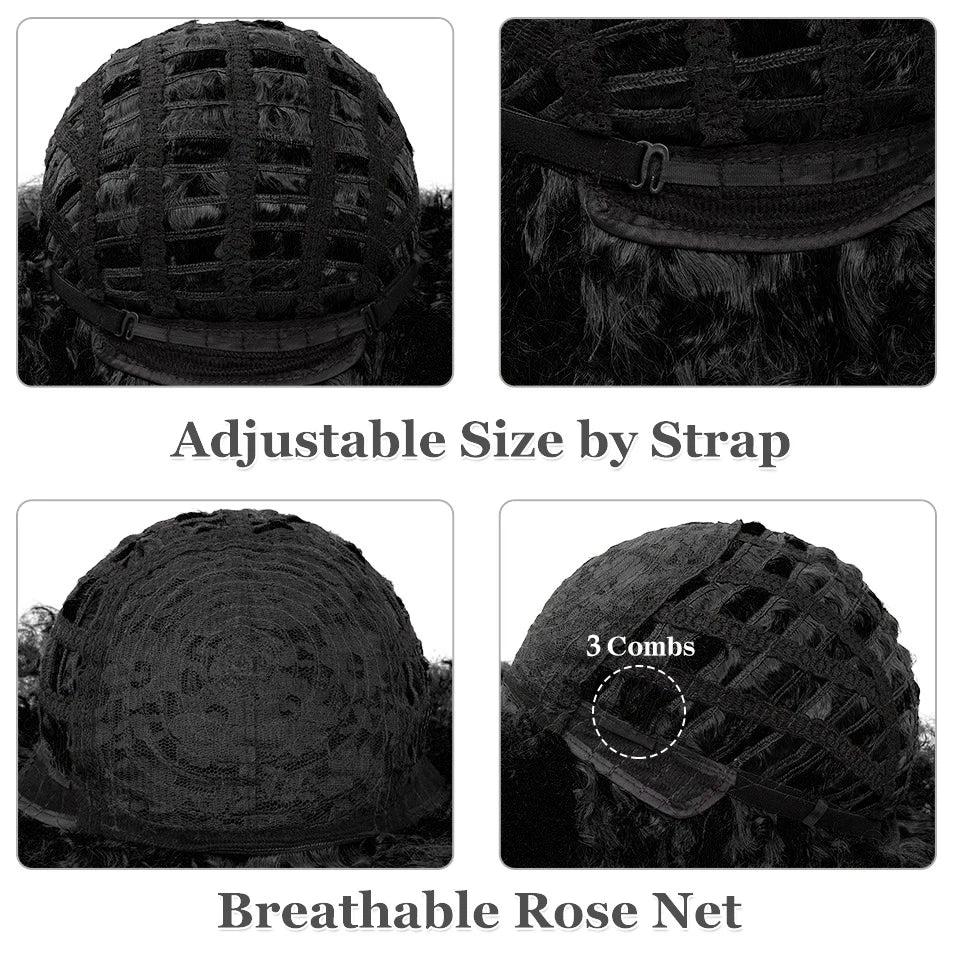 14" Short Kinky Curly Afro Wig – Heat Resistant Synthetic Fiber for Natural Volume