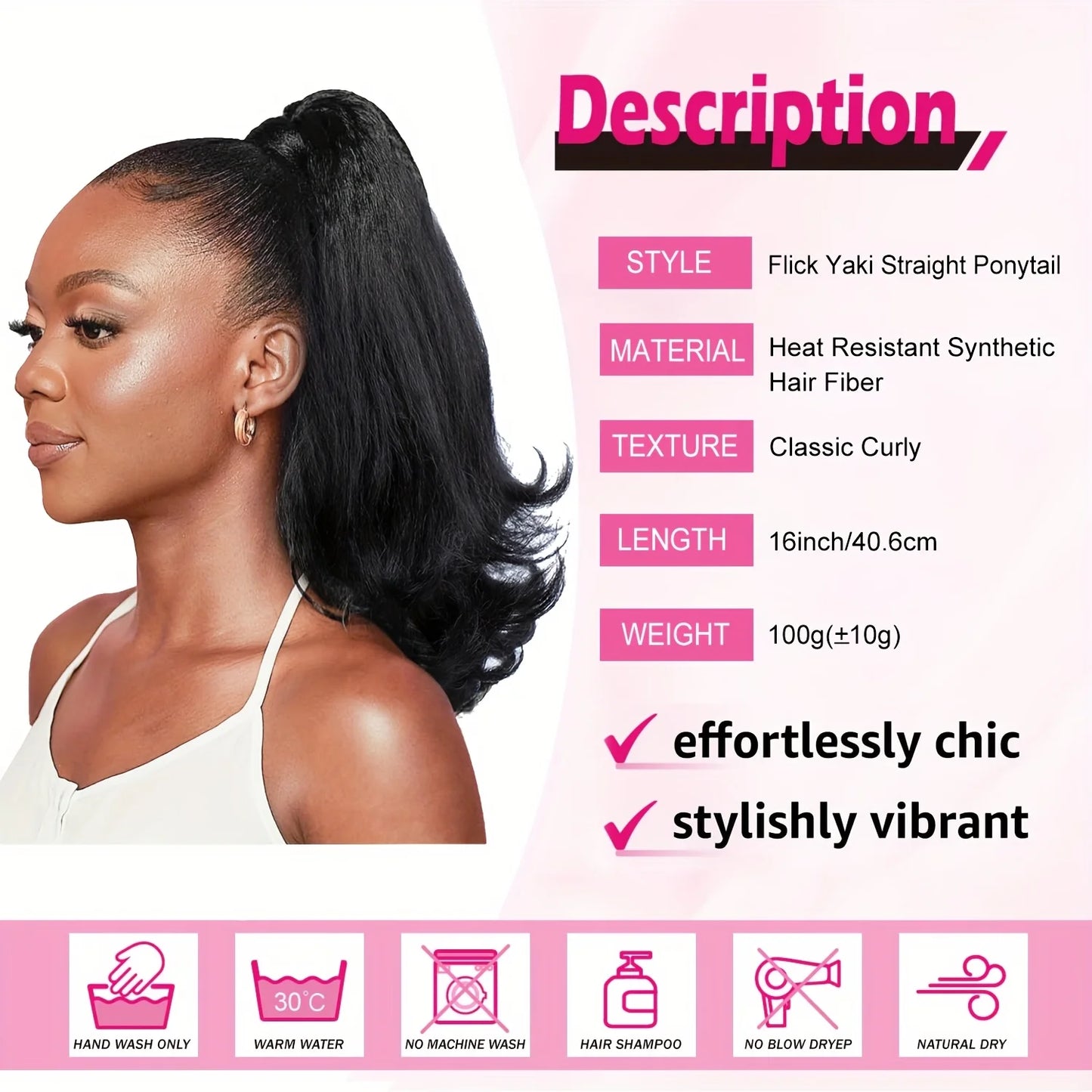 Kinky Straight Drawstring Ponytail Extension for Afro Hair – Natural Black Synthetic Ponytail Hairpiece