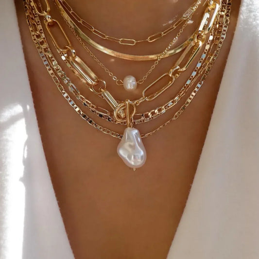 Gold Multi-Layer Crystal Necklace Set | Boho Layered Pendant Choker for Women