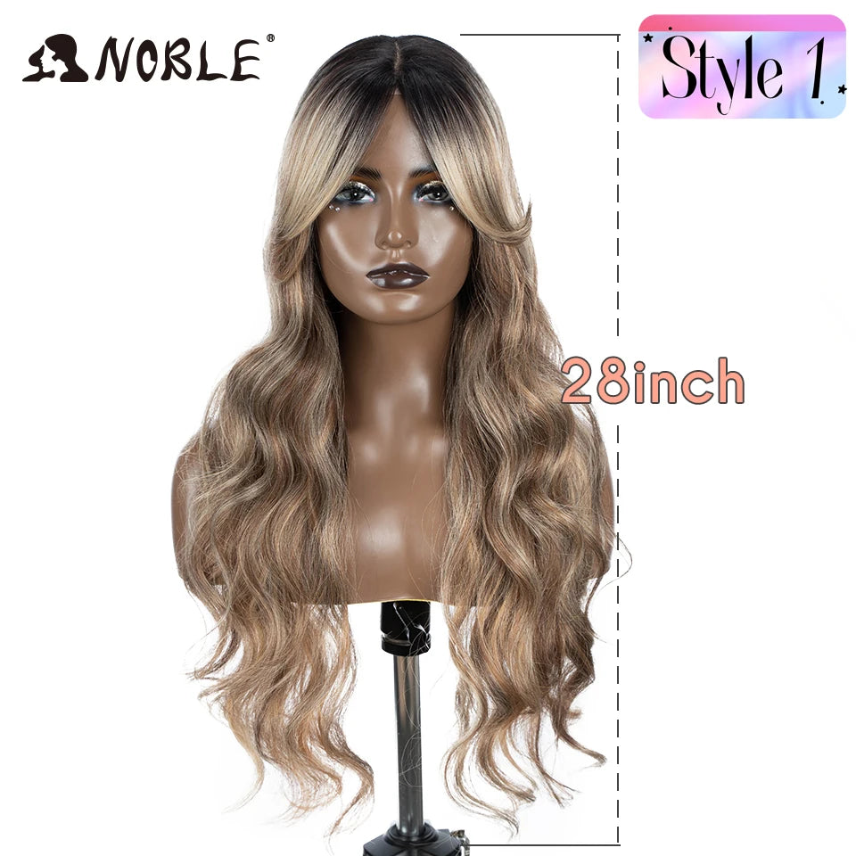 Noble 36" Synthetic Lace Front Wig – Long Body Wave with Side Part