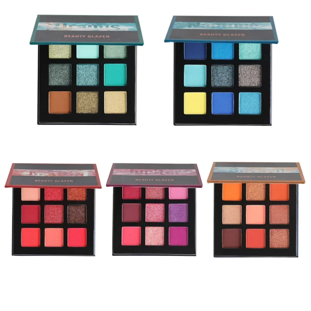 GLAZED Luxury 9-Color Eyeshadow Palette – Rich Shimmer & Matte Colors, Waterproof & Long-Wearing