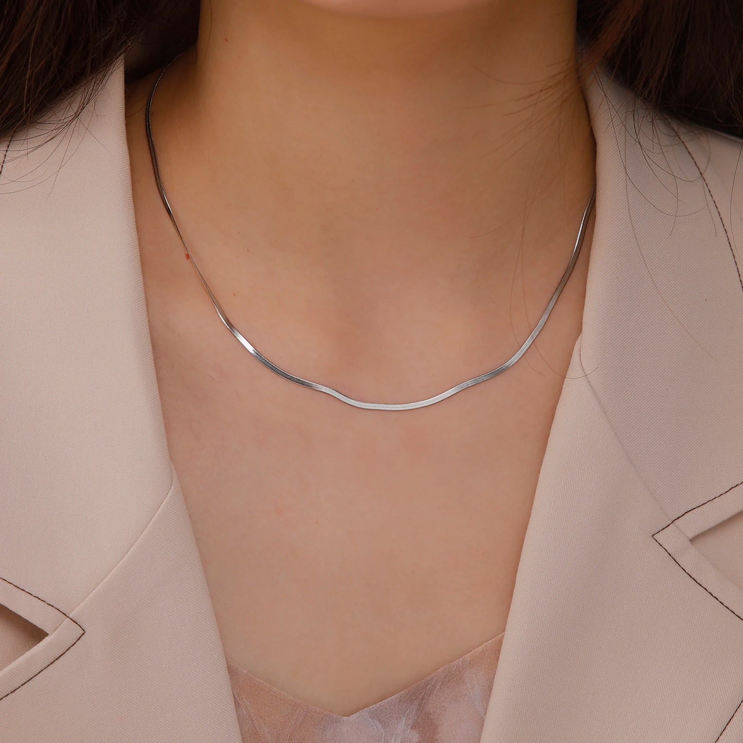 Gold Stainless Steel Flat Herringbone Chain Necklace – Unisex Snake Chain Choker Choker