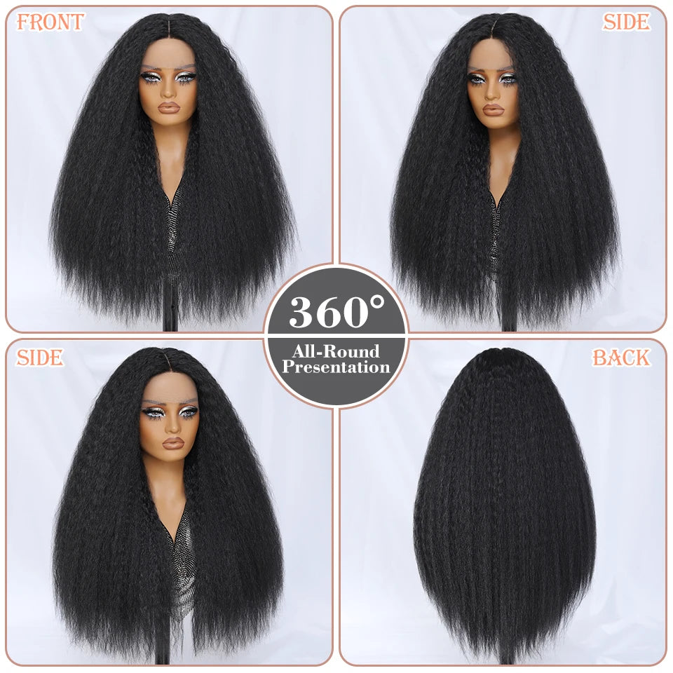 28-Inch Synthetic Kinky Straight T-Part Lace Wig | Heat Resistant Fiber