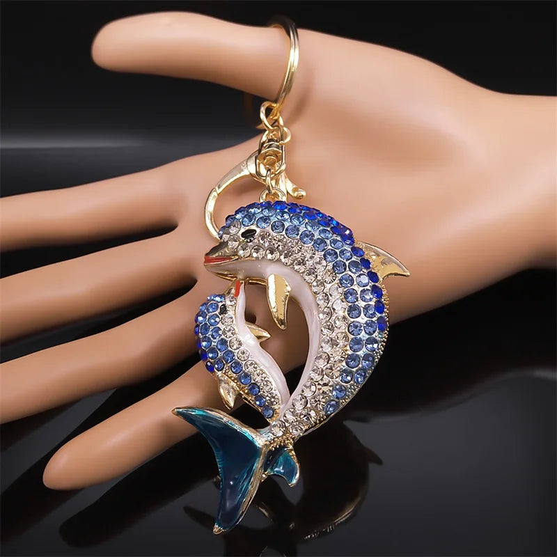 Luxury Mom & Baby Dolphin Keychain – Gold Metal Bag Charm Pendant