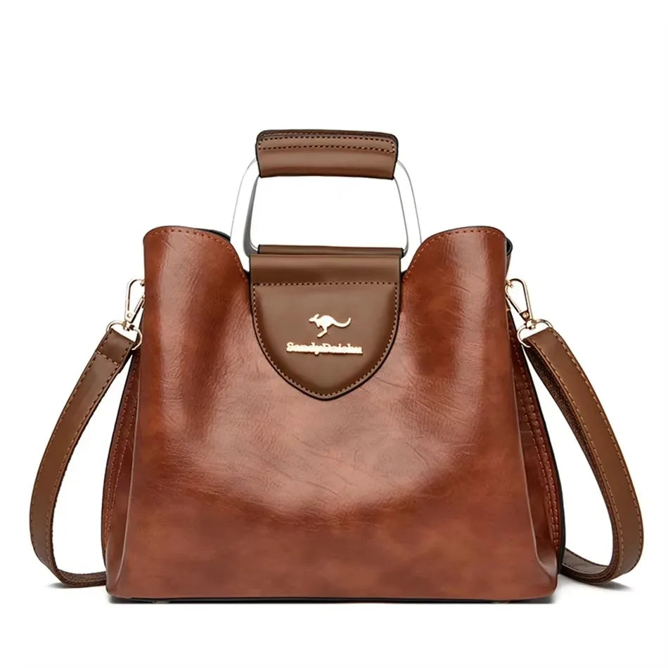 Versatile Large Capacity Shoulder Bag - Soft Leather Fashion Print Crossbody Bag for Leisure & Work