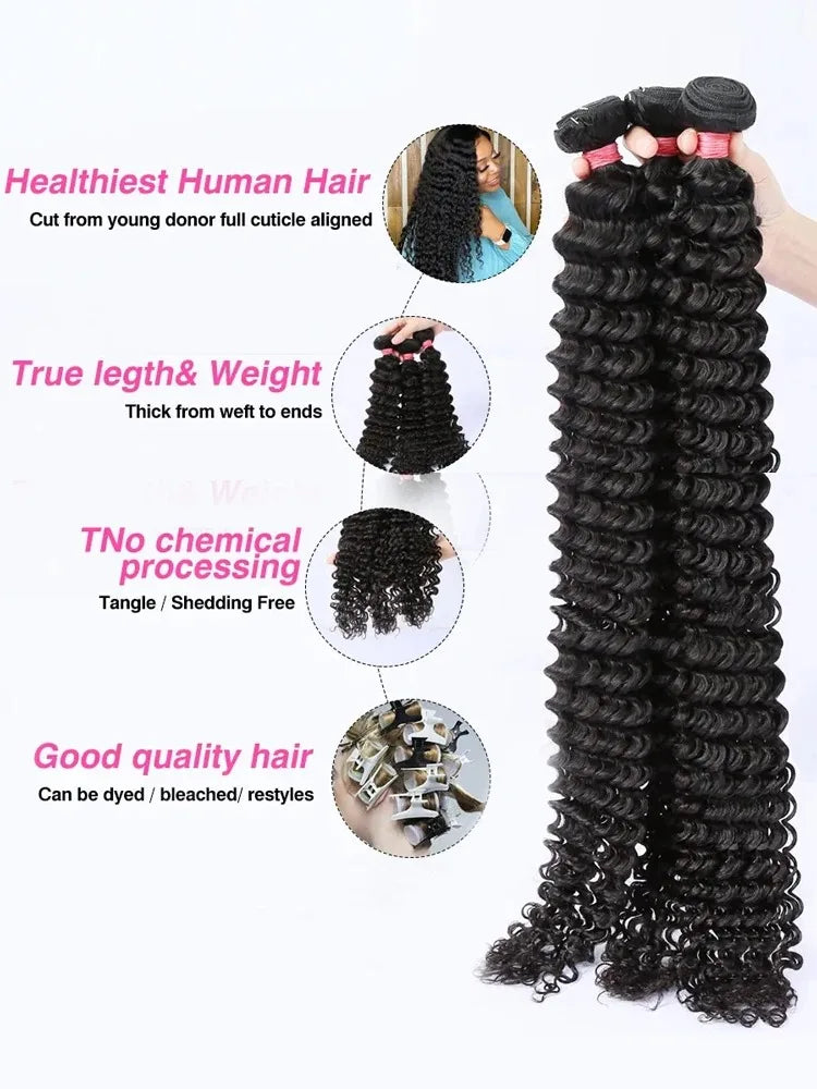 Brazilian Loose Deep Wave Bundles (32-40”) - Unprocessed Remy Human Hair Extensions