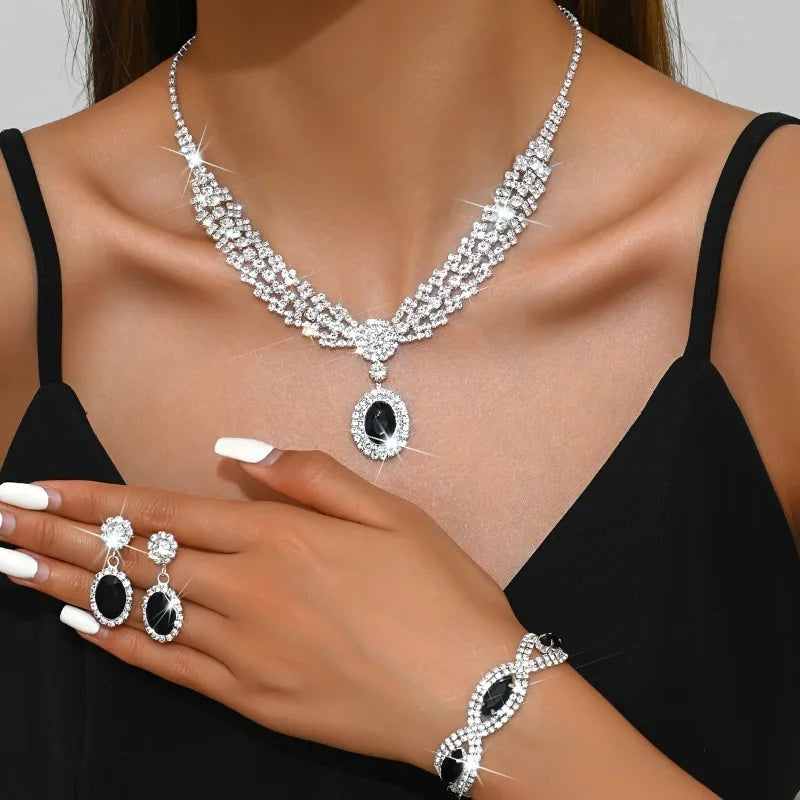 Elegant Rhinestone Necklace & Drop Earrings Set