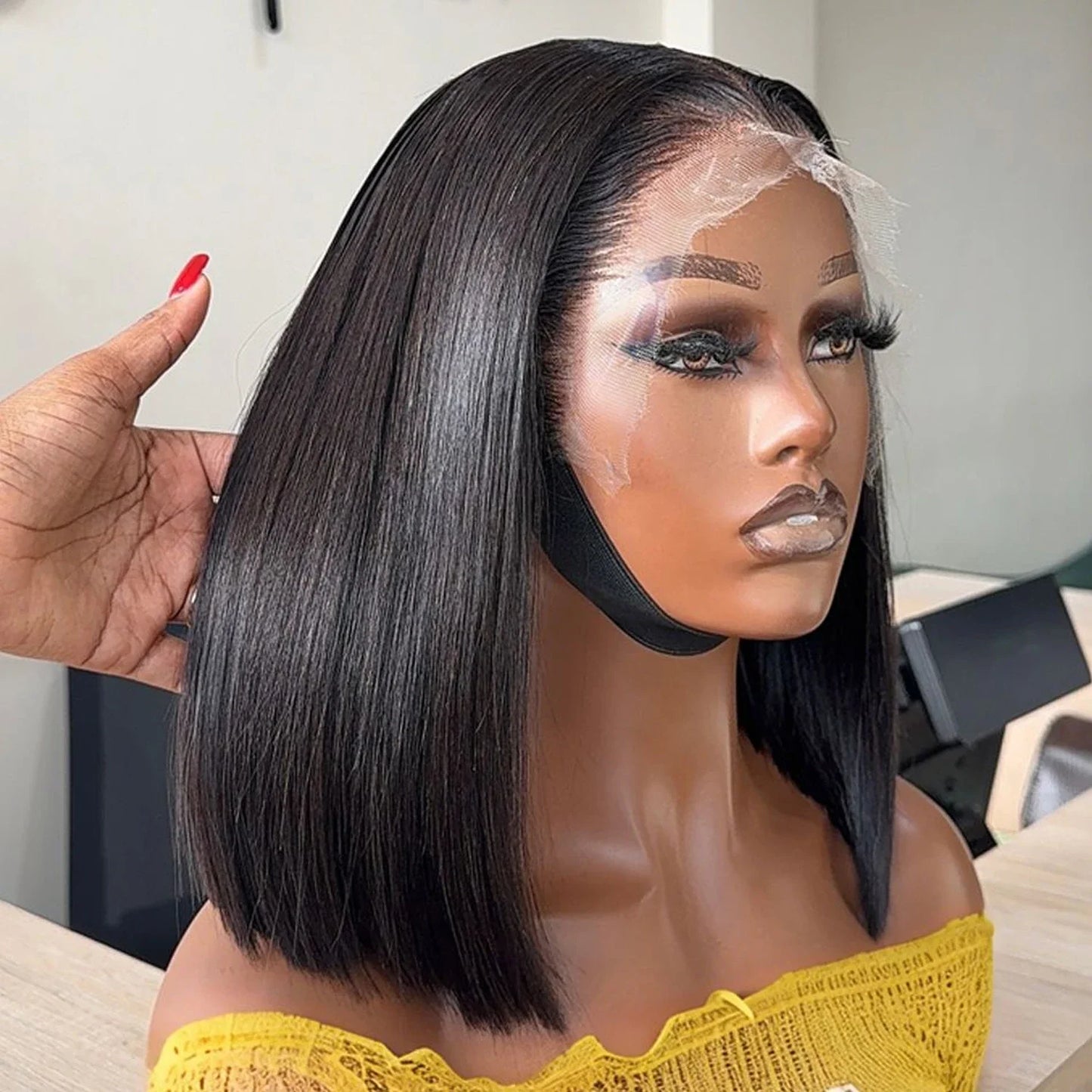 ✨ Short Straight Bob Human Hair Wig – 13x4 HD Lace Front / 4x4 Closure Wig, 230% Density, Natural Black Brazilian Virgin Hair