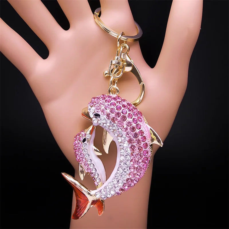 Luxury Mom & Baby Dolphin Keychain – Gold Metal Bag Charm Pendant