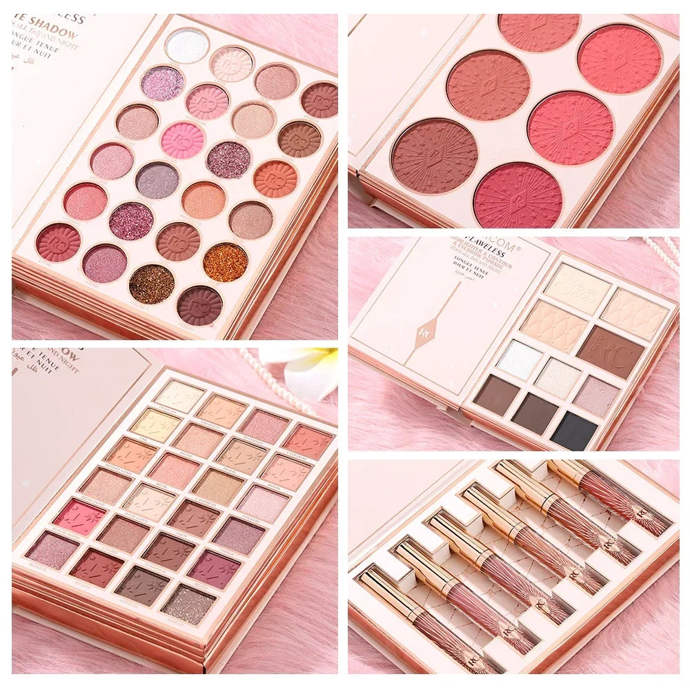 Full Glam Makeup Kit Palette - All-In-One Magic Book with Eyeshadow, Blush & Lip Gloss