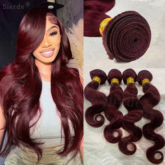 Burgundy Body Wave Bundles: 99j Wine Red 100% Unprocessed Human Hair (16A Grade Raw Hair)