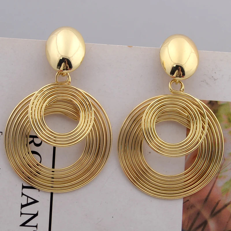 Minimalist Geometric Statement Earrings | Oversized Round Metal Drop Dangles