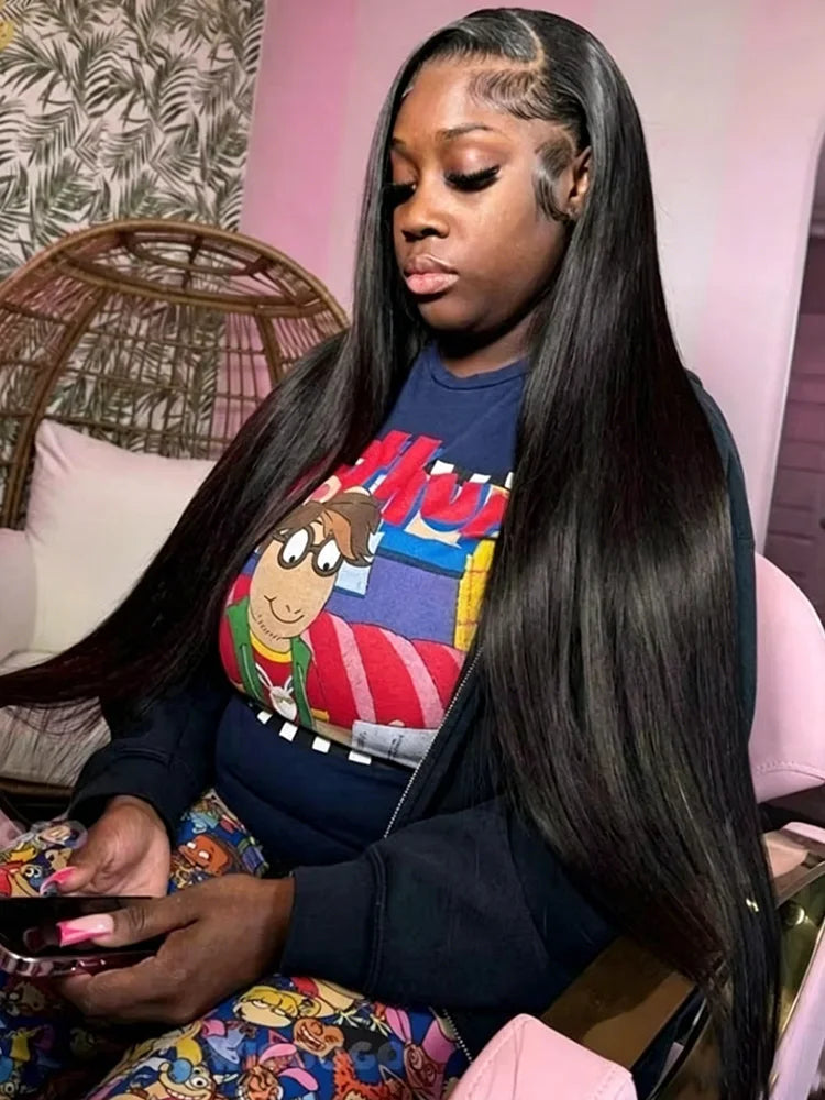 ✨Black Straight Human Hair Wig – 13x4/13x6 HD Transparent Lace Front Wig, Pre-Plucked Brazilian Hair