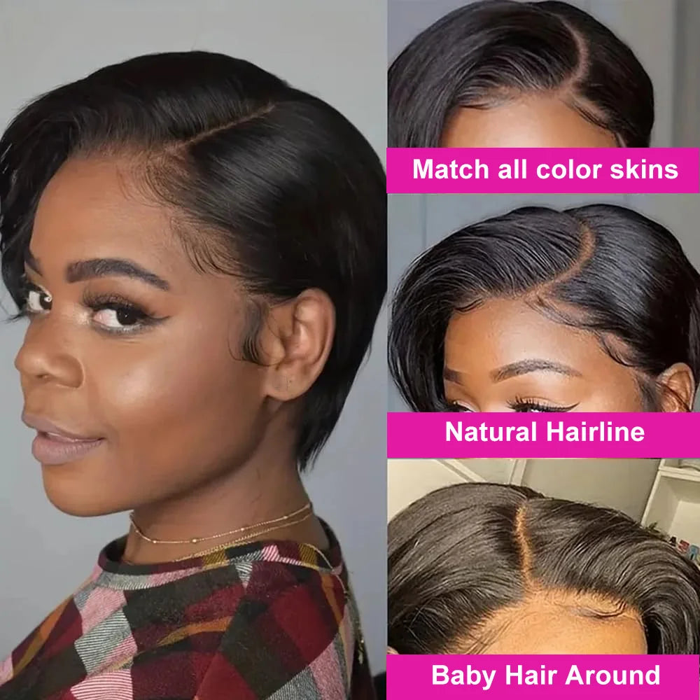 13x4 HD Transparent Lace Front Pixie Cut Wig – 200% Density Short Straight Brazilian Human Hair Wig