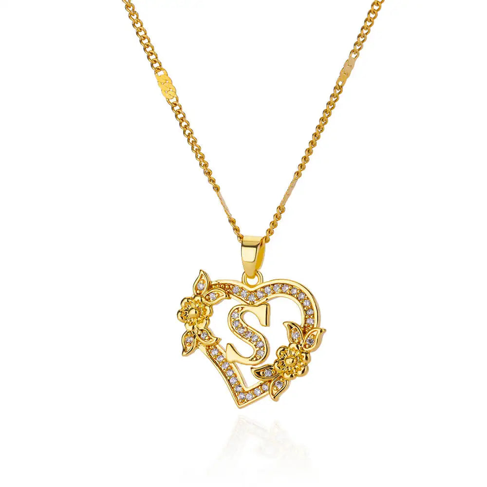 Custom Heart Initial Pendant Necklace – Gold Tarnish-Free Stainless Steel