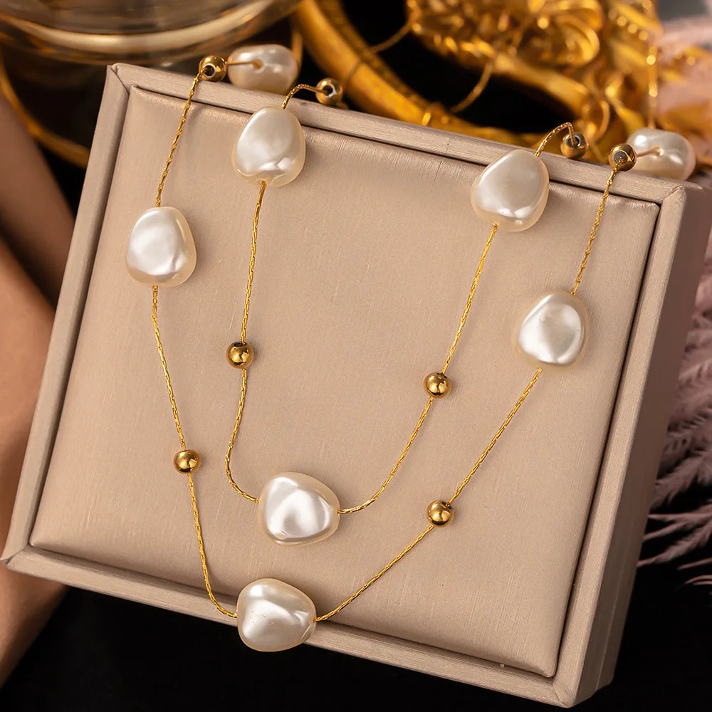 ZAKOL Stainless Steel Pearl Pendant Necklace for Women – Elegant Trendy Jewelry