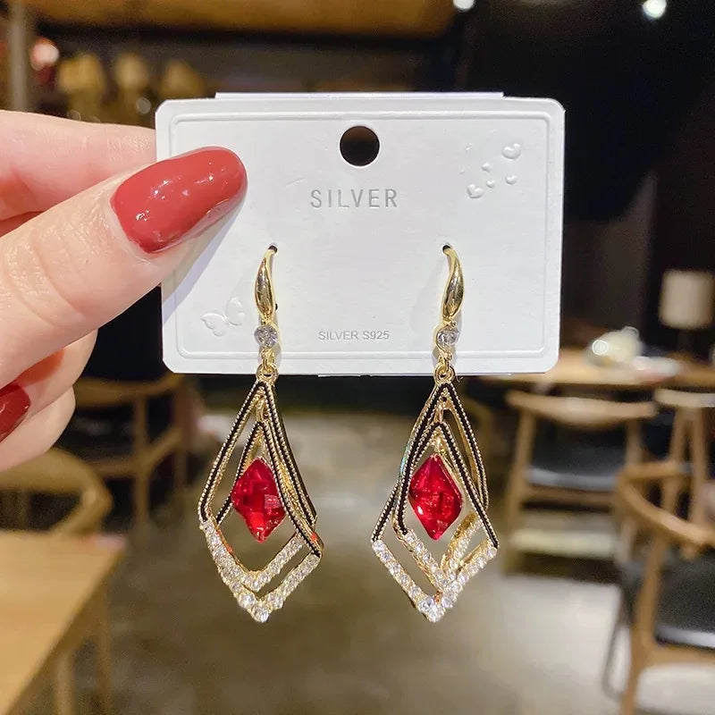 "Iris" Rainbow Zircon Gold Chain Drop Earrings