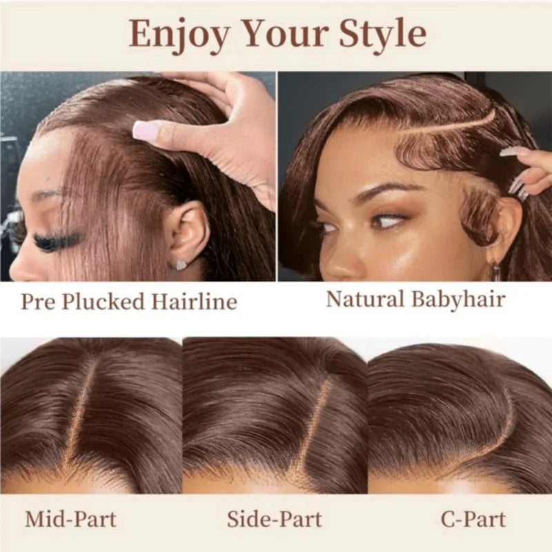 Chocolate Brown #4 HD Lace Front Wig: 34" Bone Straight Brazilian Human Hair - 13x4 Frontal