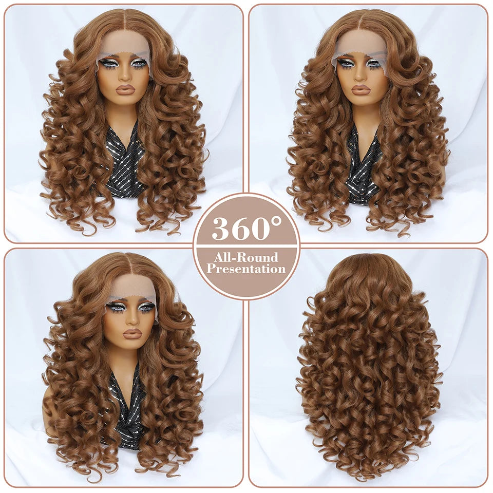 Glamour 24" Chocolate Brown Curly Wig | Natural Hairline Synthetic Lace Front Afro Style