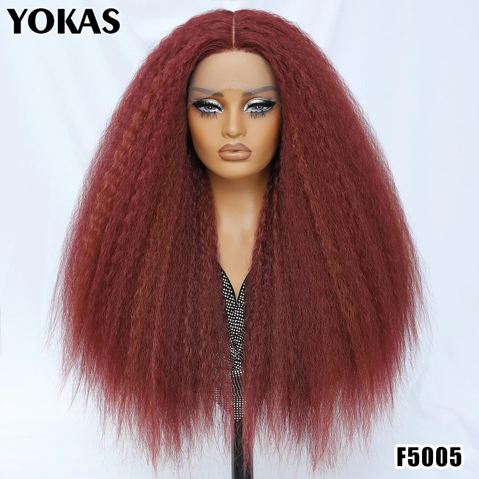 28-Inch Synthetic Kinky Straight T-Part Lace Wig | Heat Resistant Fiber