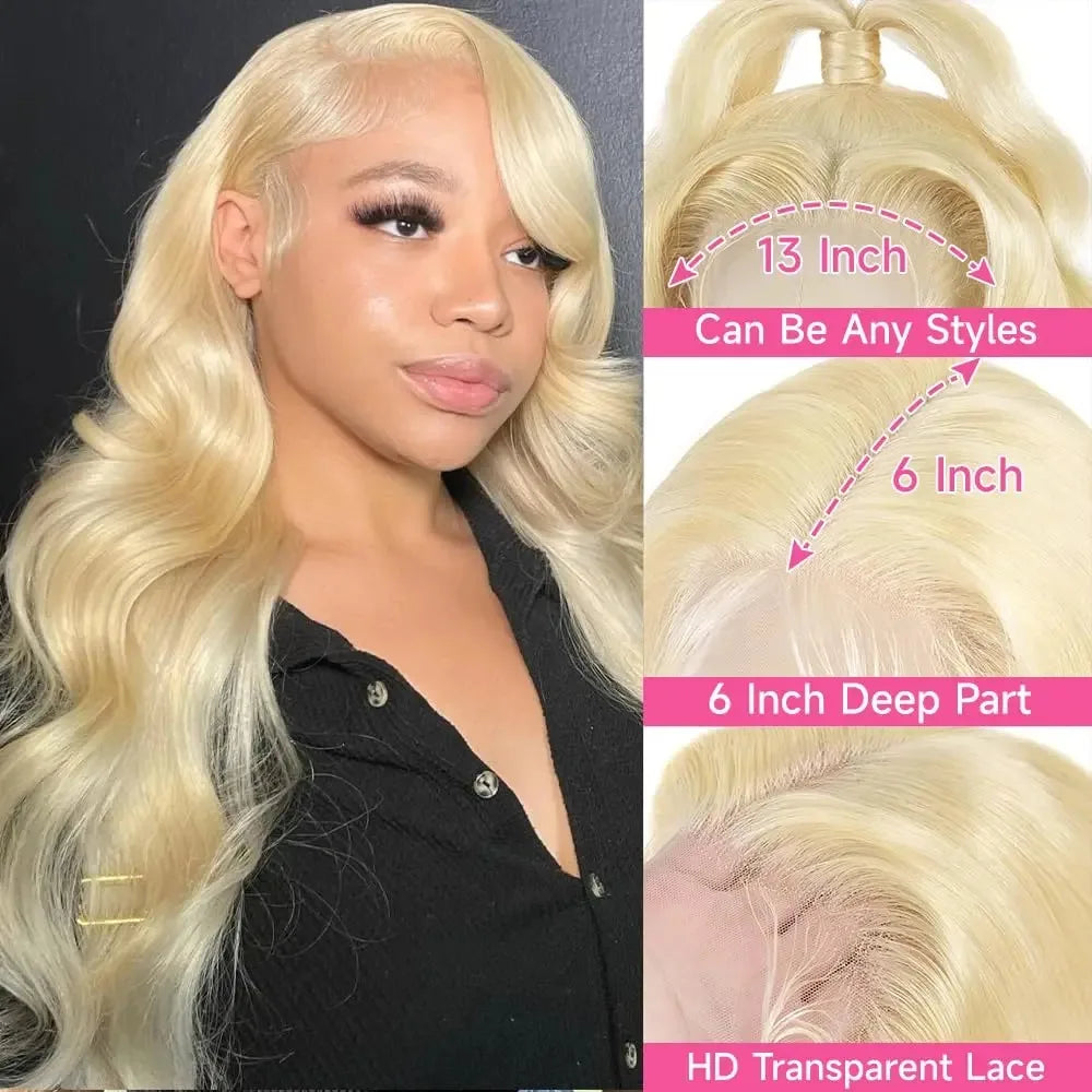 613 Blonde Body Wave Human Hair Wig - 30 Inch HD Lace Frontal Wig - Pre-Plucked Brazilian 13x6 Lace Frontal