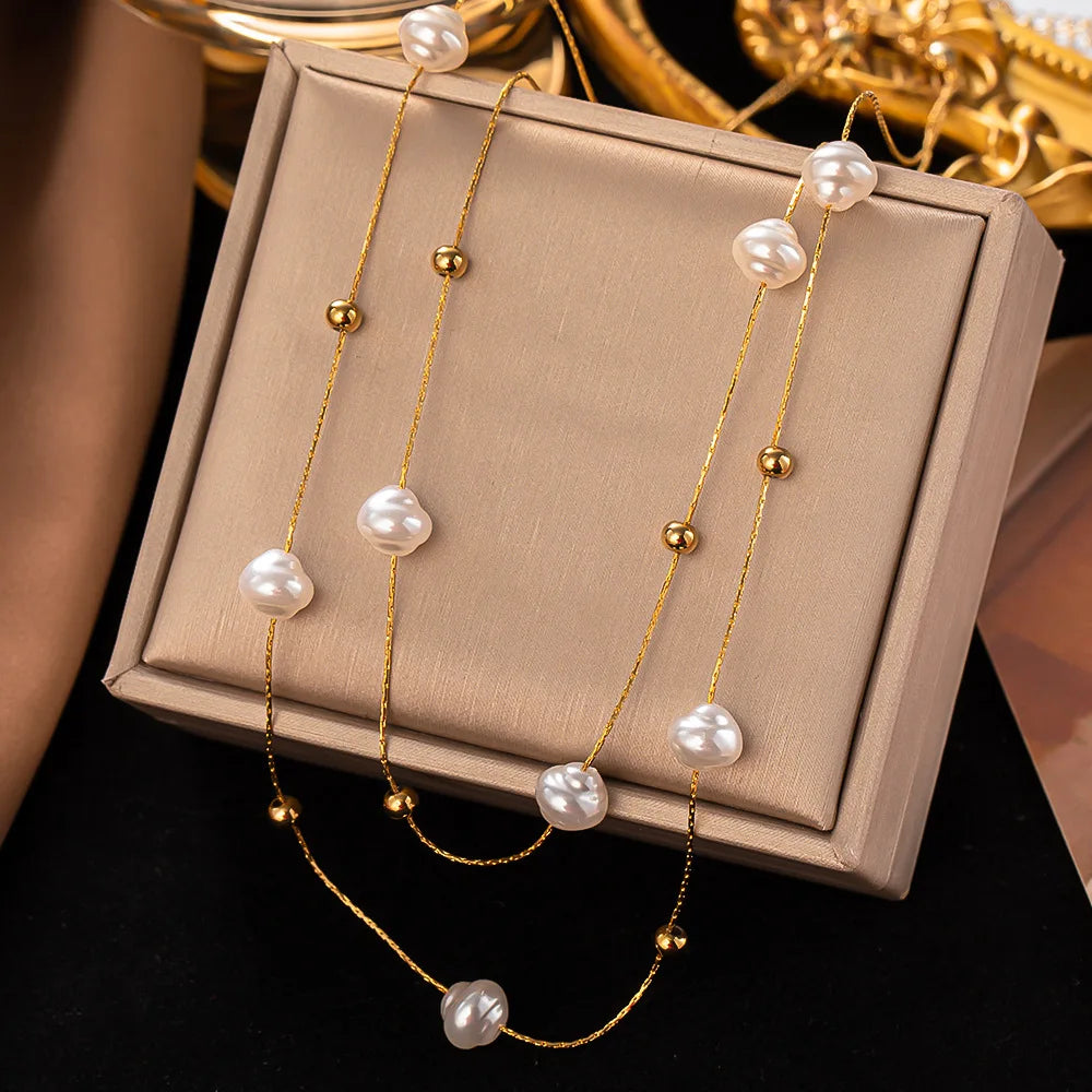 ZAKOL Stainless Steel Pearl Pendant Necklace for Women – Elegant Trendy Jewelry