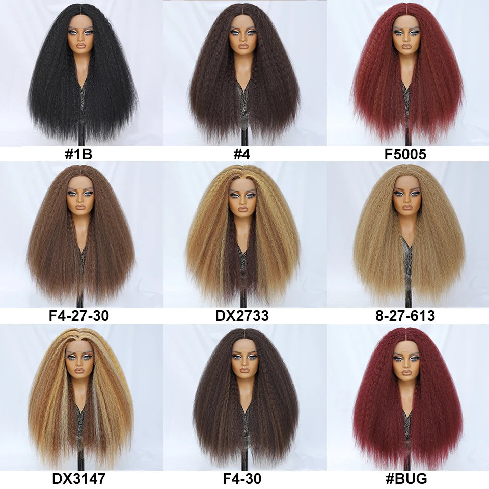 28-Inch Synthetic Kinky Straight T-Part Lace Wig | Heat Resistant Fiber