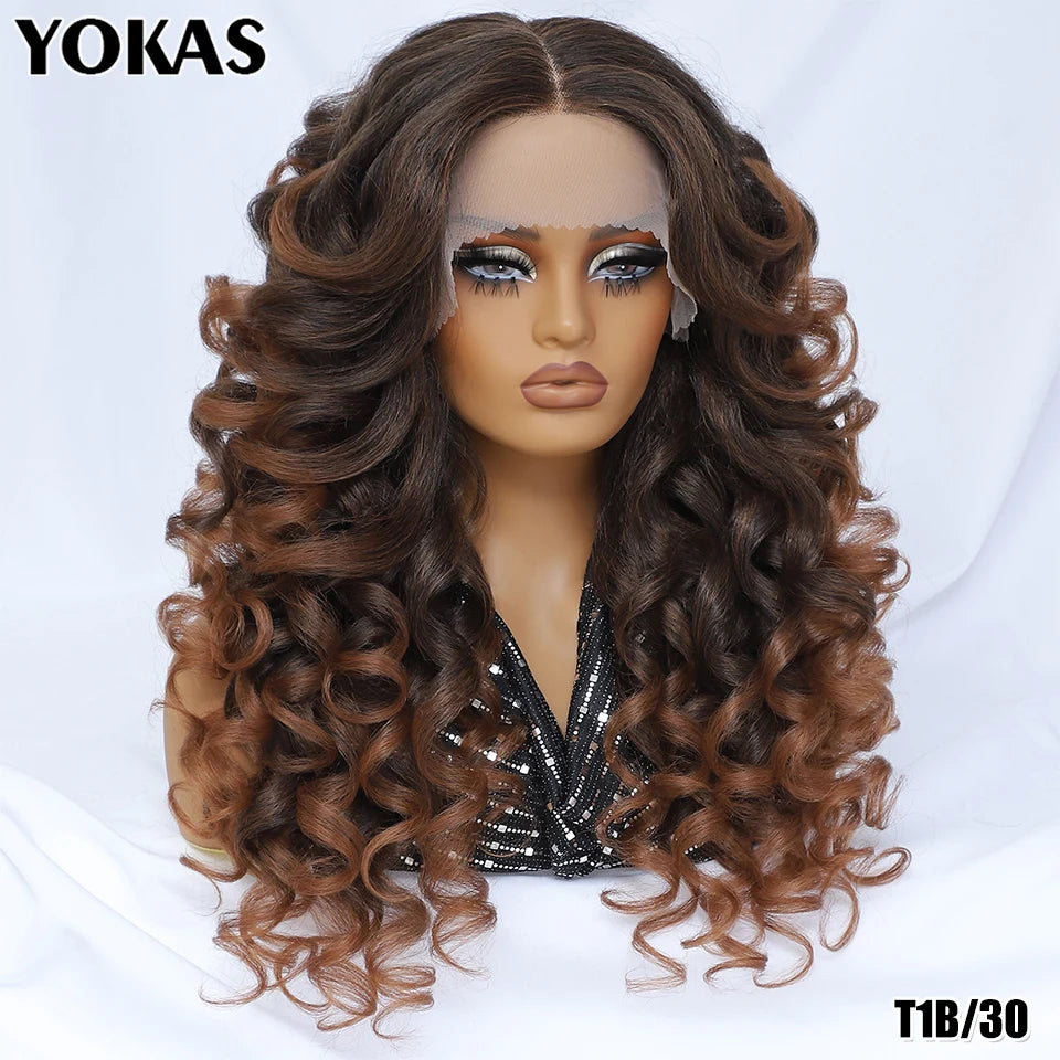 Glamour 24" Chocolate Brown Curly Wig | Natural Hairline Synthetic Lace Front Afro Style