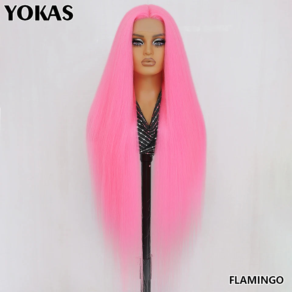 Ultra-Long 40" Straight Lace Front Wig with T-Part – Heat Safe Synthetic Hair for a Natural Look