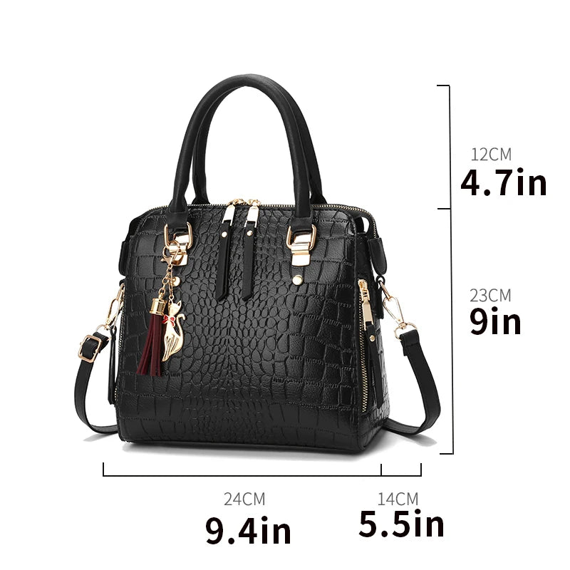Luxurious Crocodile Embossed Leather Tote | Elegant Crossbody Satchel