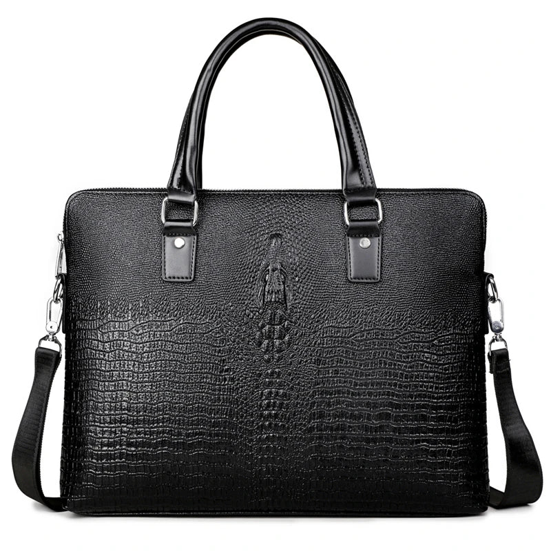 Luxury Crocodile-Embossed Leather Briefcase | Designer Laptop & Business Bag