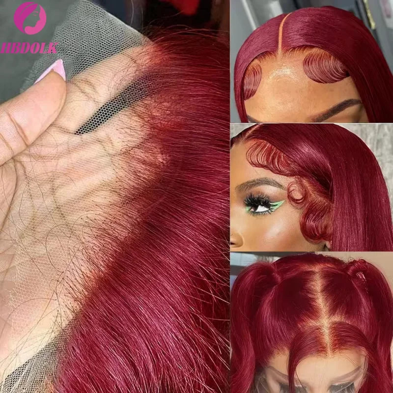 99J Burgundy 13x4 HD Lace Frontal Wig - 30-34" Straight Brazilian Human Hair