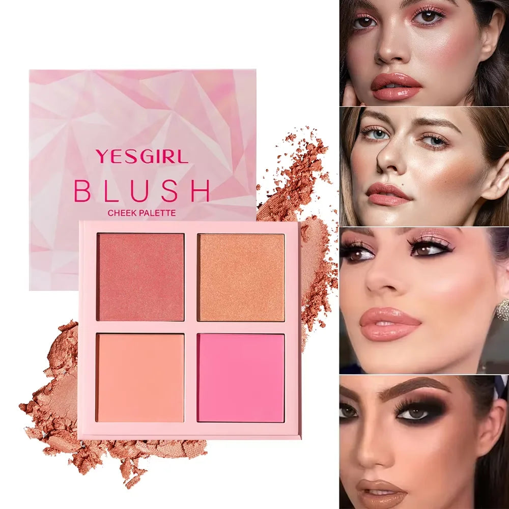 Soft Fog Matte Powder Blush Palette | Low-Saturation 4-Color Blusher for a Radiant Finish