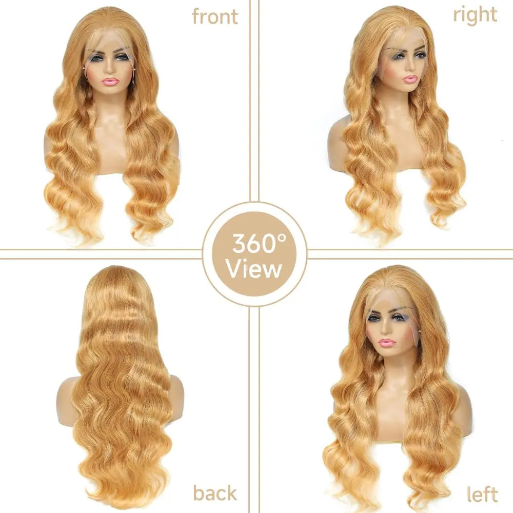 Honey Blonde Body Wave 13x6 HD Lace Frontal Wig – 210% Density #27 Brazilian Human Hair