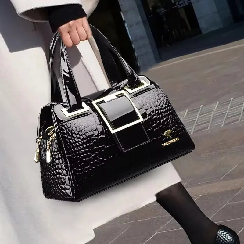 Versatile Large Capacity Shoulder Bag - Soft Leather Fashion Print Crossbody Bag for Leisure & Work