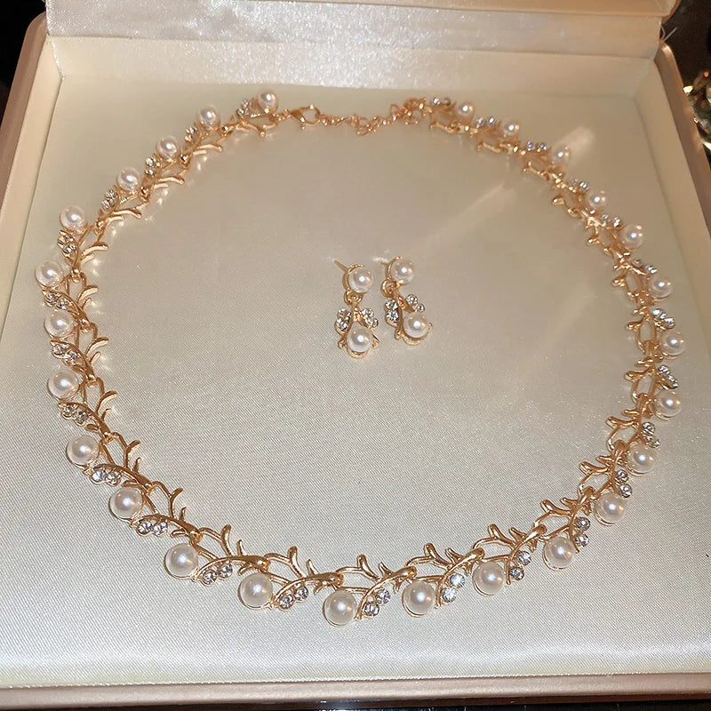 Vintage Pearl & Rhinestone Jewelry Set | Matching Choker Necklace & Earrings
