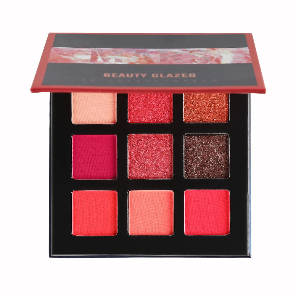 9-Color Red Tone Eyeshadow Palette - High-Pigmented Matte & Glitter Shimmer Powder