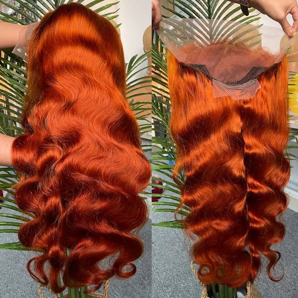 Ginger Orange Wet and Wavy Lace Front Human Hair Wig – 30-34 Inch HD 13x4 Frontal