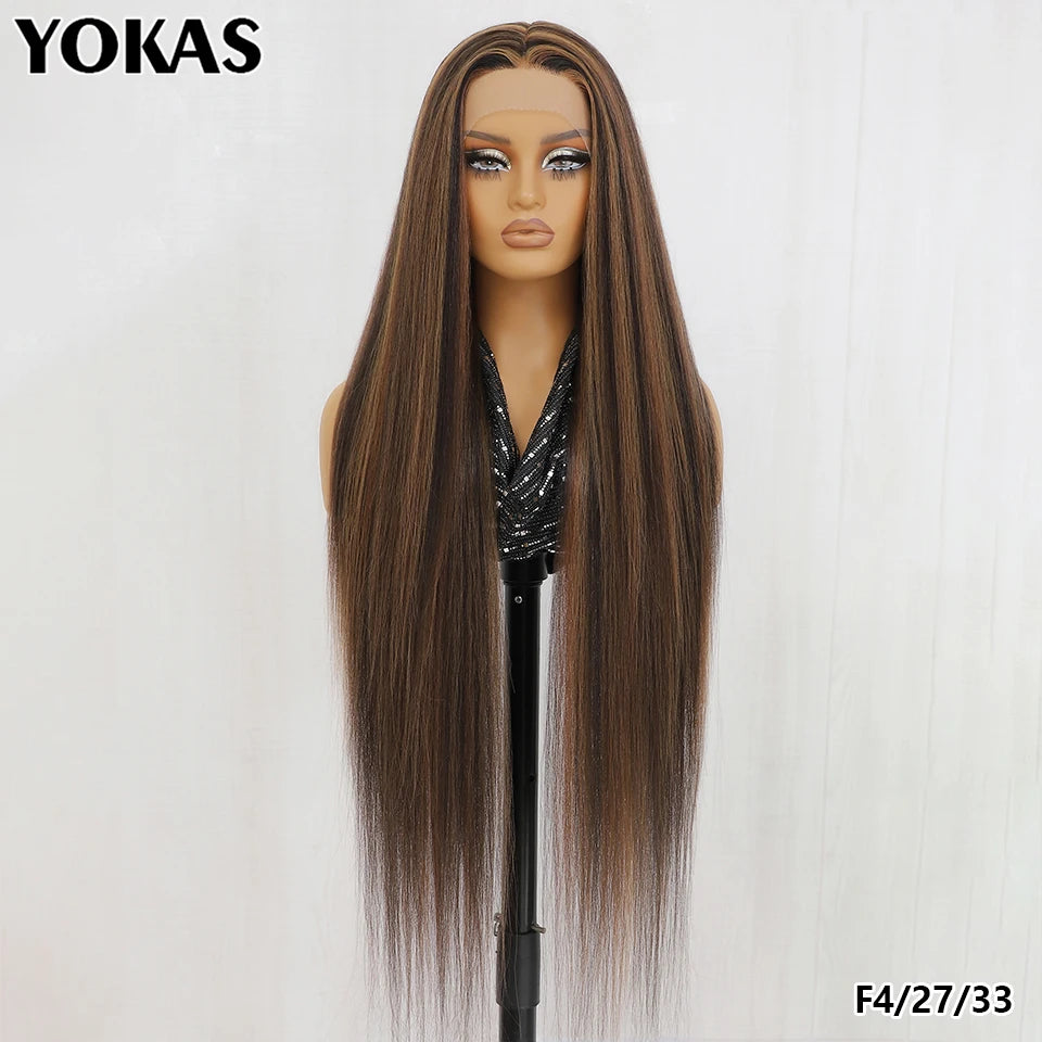 Ultra-Long 40" Straight Lace Front Wig with T-Part – Heat Safe Synthetic Hair for a Natural Look