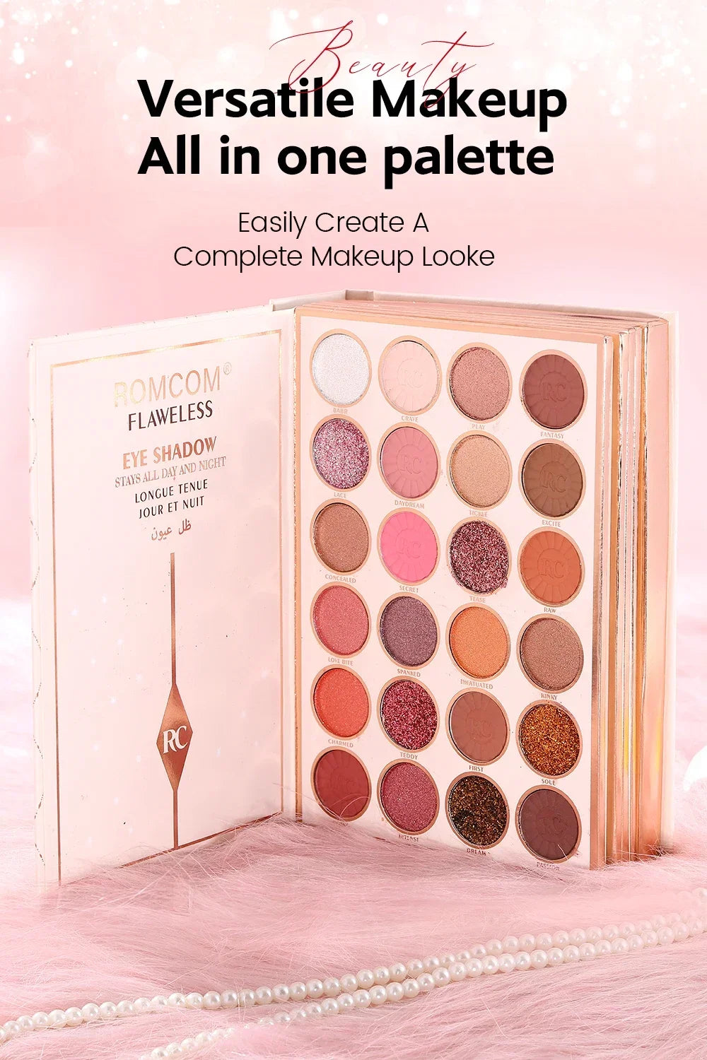 Full Glam Makeup Kit Palette - All-In-One Magic Book with Eyeshadow, Blush & Lip Gloss
