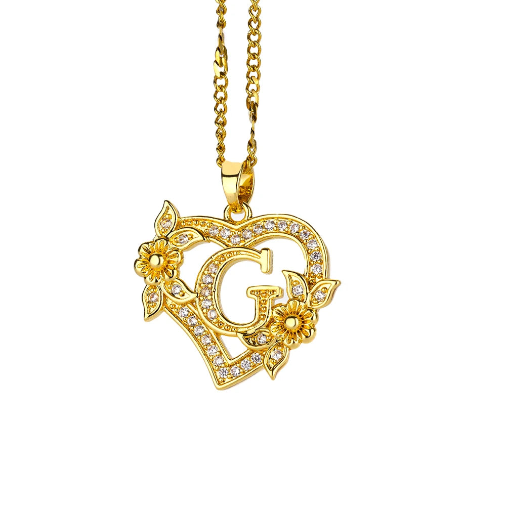 Custom Heart Initial Pendant Necklace – Gold Tarnish-Free Stainless Steel