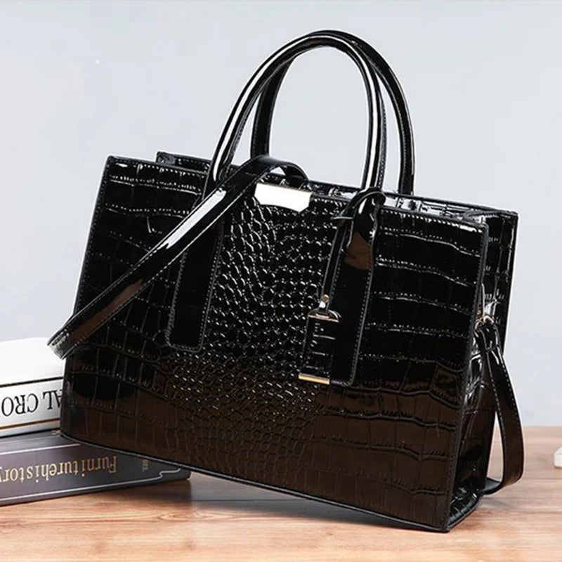 The Mock-Croc Icon Bag: A Structured Large Shoulder Tote in Premium Vegan Leather – Versatile Top-Handle Design for Effortless Daily Style